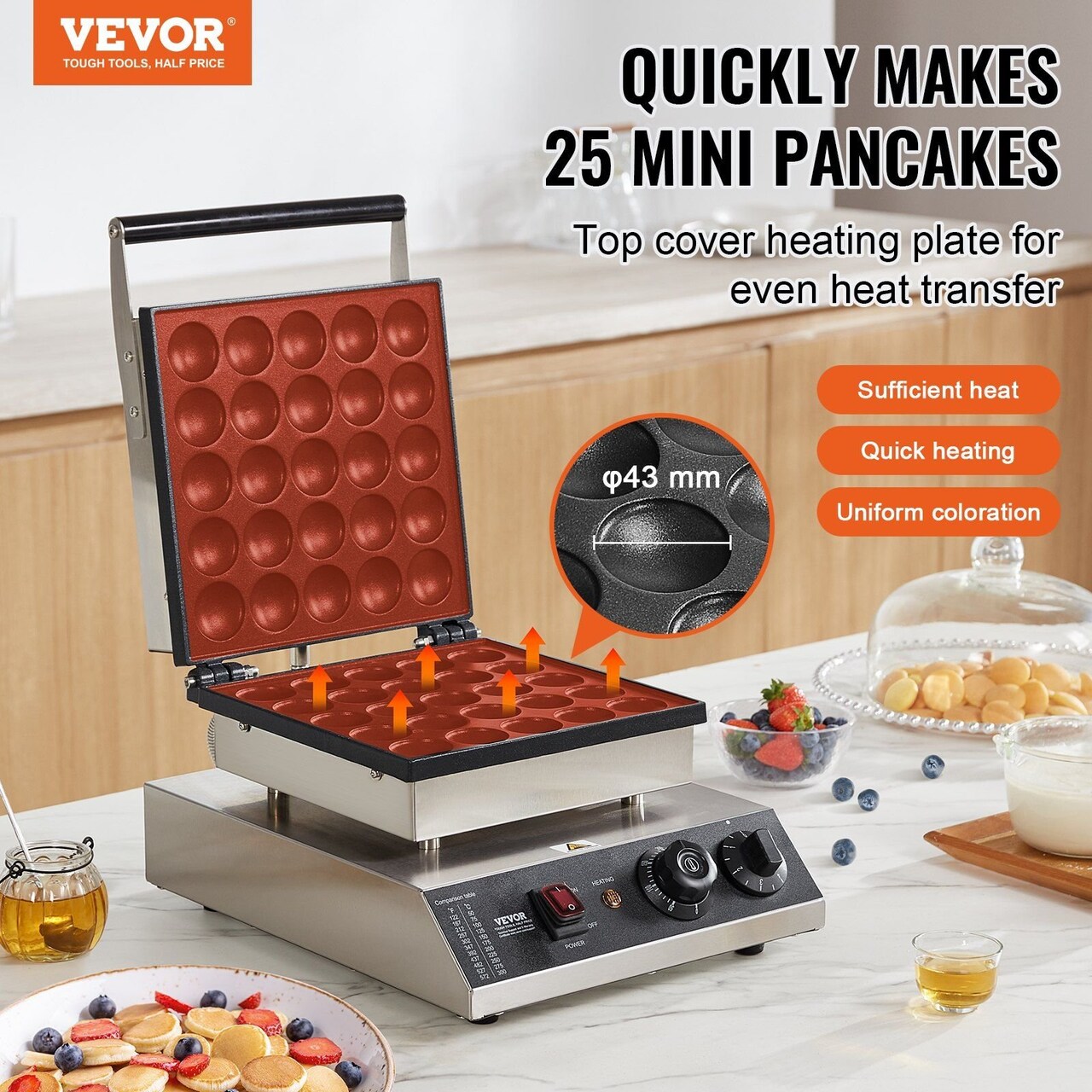 VEVOR-1.69"-Silver-Mini Pancake Maker for Delicious Dorayaki-1 Piece
